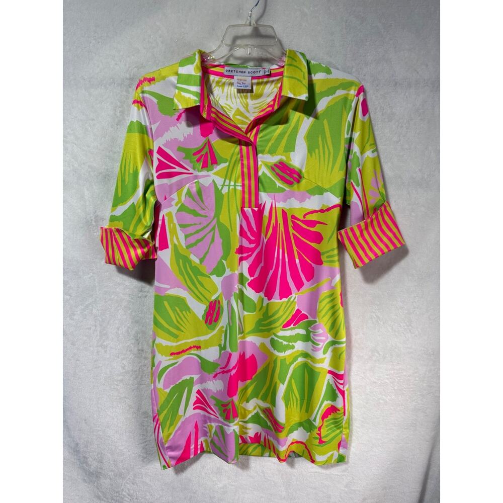 Gretchen Scott Everywhere Pink Green Dress Floral Tropical Size Goddess XXL